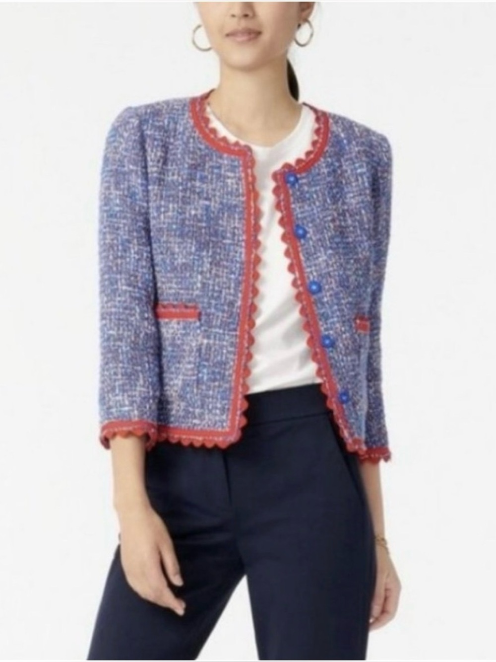 NWT J Crew Blue Red Trim The Lady Jacket In Autumn Tweed Size 12